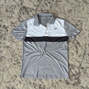 Like-new Men’s Reebok White, Black, and Gray Polo Shirt—-Size: Small